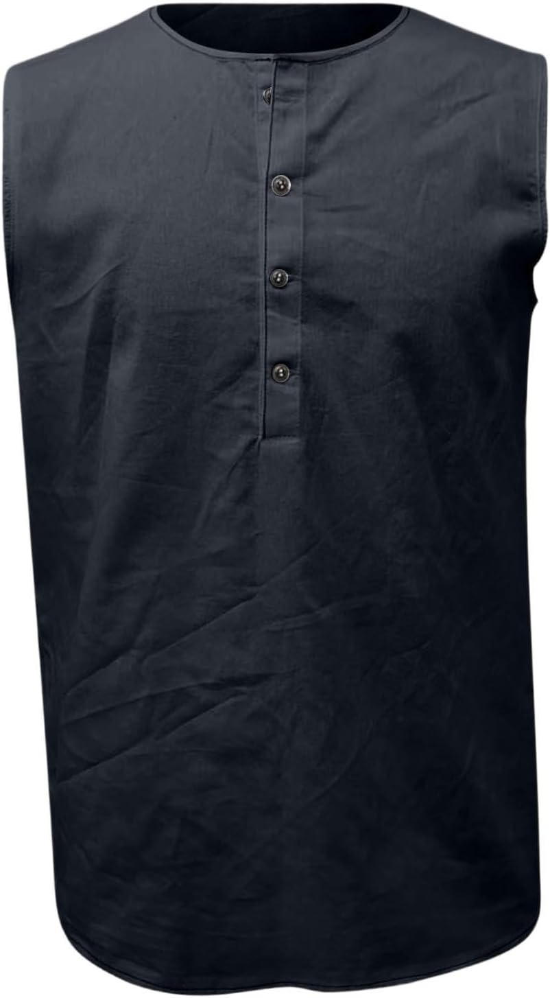 Mens Summer Tank Tops Frayed Cut Off Sleeveless Casual Button Down Henley Shirt Beach Hippie Vintage Vest