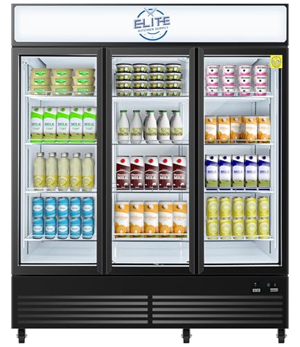 Elite Kitchen Supply Commercial 3-Door Display Refrigerator, 49.8 cu.ft, LED Lighting, Dynamic Cooling, ETL Listed, Black GDC-42