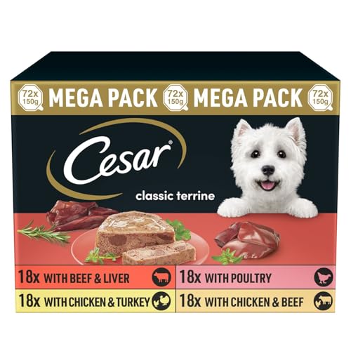 72 x 150g Cesar Classic Terrine Adult Wet Dog Food Trays Mixed Selection