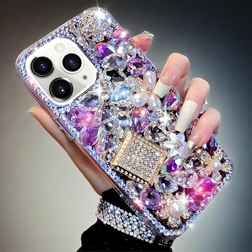Bonitec Compatible with iPhone 15 Pro Max Case Cute Bling Glitter Diamond - Luxury Designer Girly Aesthetic Rhinestone Cover for Women, Sparkle Glam Protection
