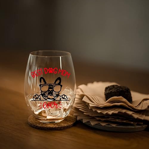 Miniatura 6 de Perfectinsoy Dog Mom Ever - Copa de vino con caja de regalo, lindo tema de bulldog francés, regalos para ella, madres de perros, abuela, esposa,