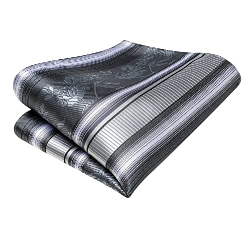 Dubulle Grey Stripes Tie Set For Men Silk Mens Floral Silver Neckties Handkerchief Cufflinks Wedding #TOP5