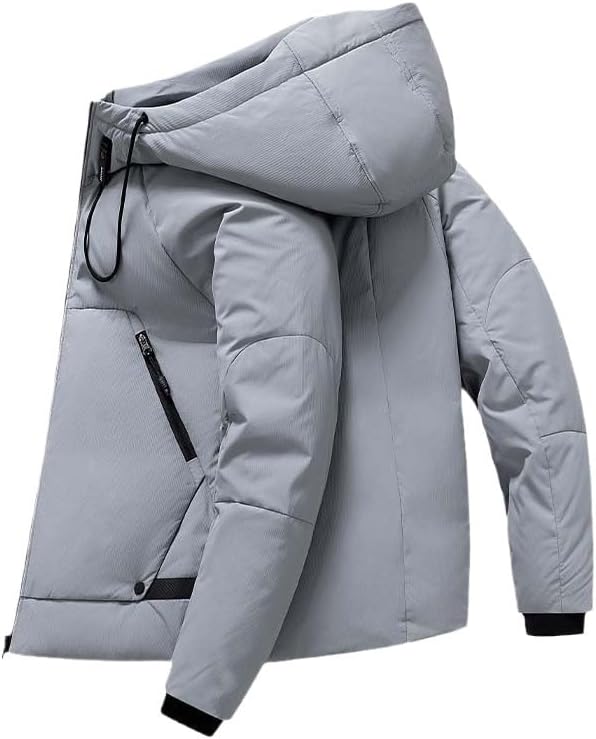 Mens Short Hooded Down Jackets Winter Warm Casual Outdoor Zip Up Puffer Coat for Cold Weather