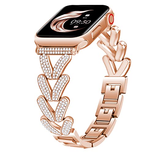 Juntan Compatible with Apple Watch Band 38mm 40mm 41mm 42mm 44mm 45mm, Bring Diamond Watch Bracelet Replacement for iWatch Bands Series 8 7 6 5 4 3 2 1 SE Womens Slim Metal Watch Strap by Juntan - Used condition - US$11.08