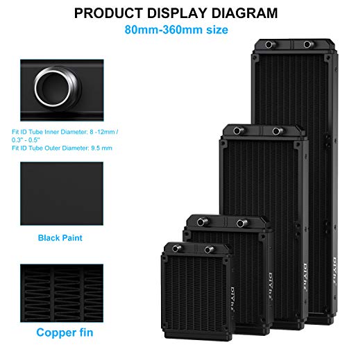 DIYhz Water Cooling Computer Radiator, 12 Pipe Aluminum Heat Exchanger Liquid Cooling Radiator Heat Sink 120mm for CPU PC Laser Water Cool System DC12V Black with Tube by DIYhz - Image 5