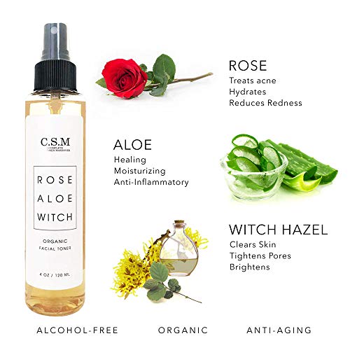 Csm Organic Alcohol-Free Witch Hazel Face Toner With Rose Water, Aloe Vera - Minimizes Pores, Soothes Skin For A Fresh, Clear Complexion - Easy Mist Spray - Raw Facial Toner - Made In The Usa #TOP3