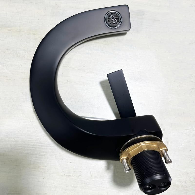 Modern Bathroom Sink Basin Faucet Brass Single Hole Single Handle Deck Mount Cold and Hot Mixed Creative Design Tap Including Two US Standard 3/8 Hoses Matte Black - Image 3