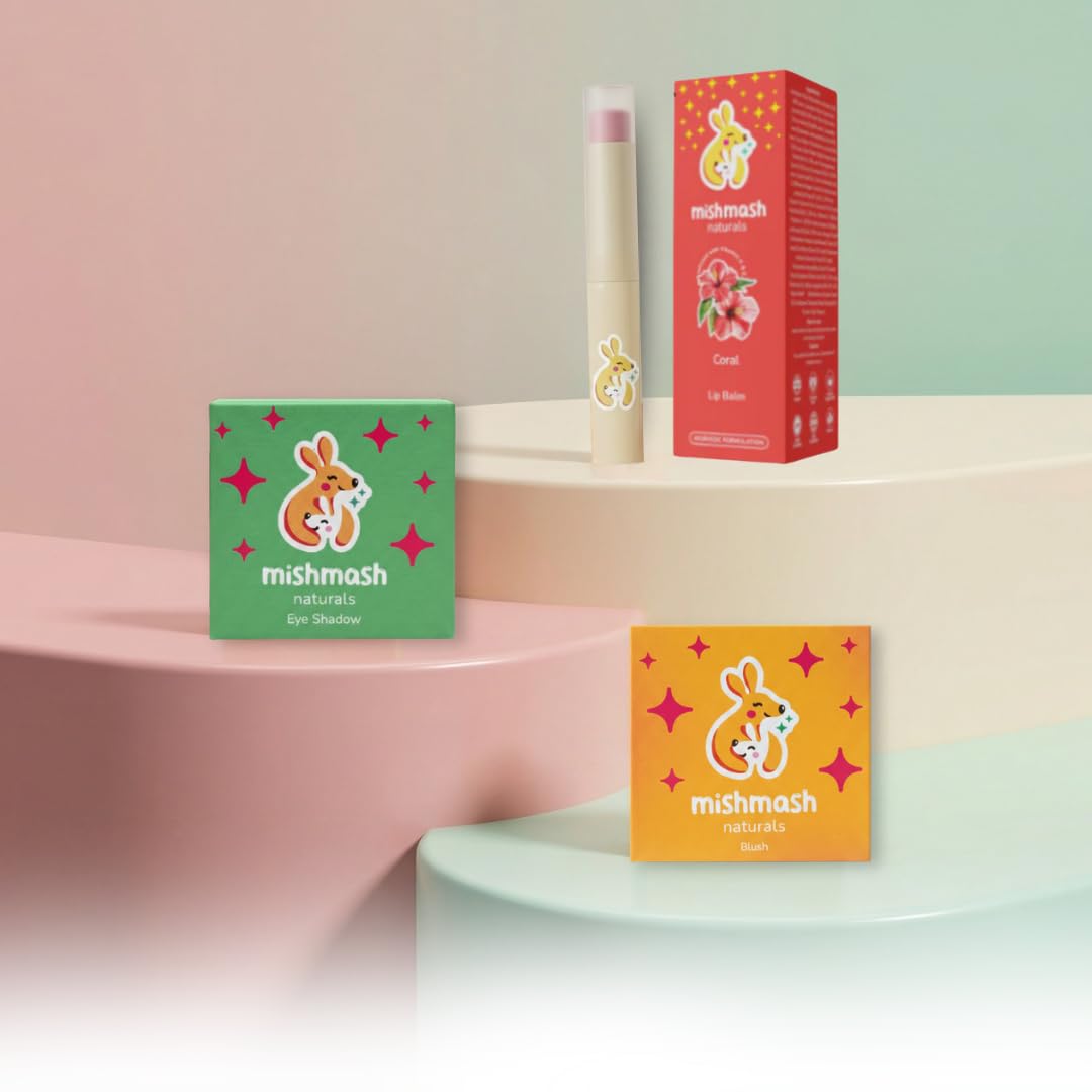 Rosy Glow Trio - Natural Blush, Coral Red Lip Balm & Gold Eyeshadow | Real Makeup Set for Girls | Kids Makeup Kit for Girls Age 3-14 | 100% Natural & Skin-Friendly | Pack of 3-picture-28