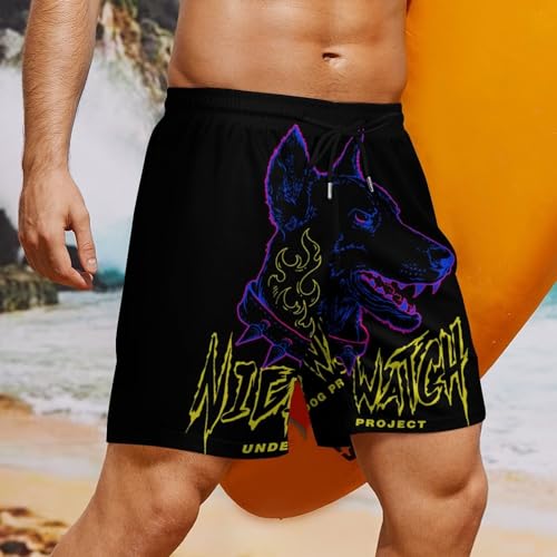 Mens Swim Trunks with Compression Liner, Doberman Slogan Art Printed Beach Board Shorts4