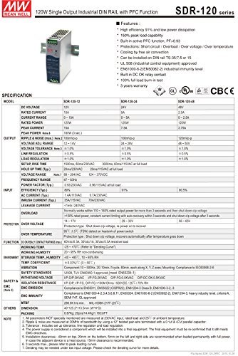 Mean Well Sdr-120-48 Ac To Dc Din-Rail Power Supply With Pfc Function, 48Vdc, 2.5A, 120W #TOP1