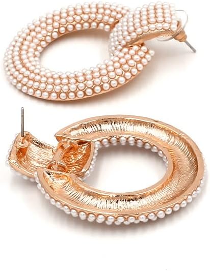 Boho Cluster Pearls Drop Earrings for Women Chunky Gold Statement Dangle Earrings Retro Circle Geometric Earrings Jewelry Accessories - Image 7