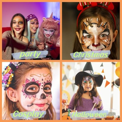 Face Paint Kit,15 Colours Face and Body Painting Palette, Washable Face Paints, Safe Body Paints for Adults, Children, Halloween Party Carnival, Makeup Paint Non-Toxic(2 Brushes 22 Stencils) - Image 6