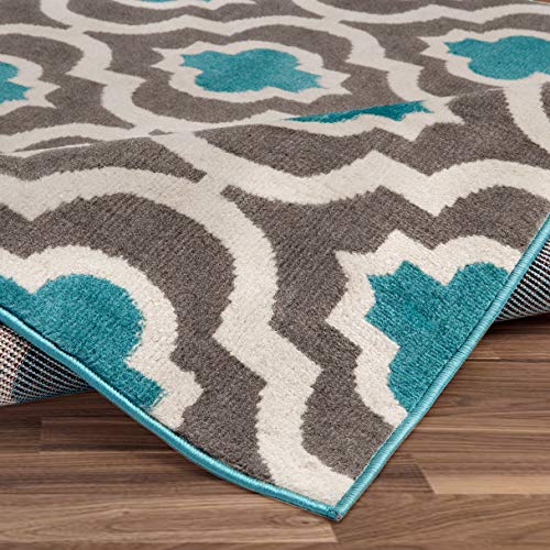 Antep Rugs Kashan King Collection Trellis Polypropylene Indoor Area Rug (Blue/Cream, 5' x 7') - Thumbnail 2