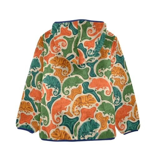 Chameleon Pattern Girls Fleece Jacket Girls Fall Jacket Girls Zip Up Hoodie Girls Sherpa Jacket 2-10T2