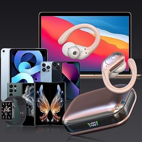HAOYUYAN Auriculares inalámbricos Bluetooth 5.4 Over-Ear, cancelación de Ruido, Impermeables IPX7, Pantalla LED de batería, 75h de reproducción, para Deportes y Entrenamientos - Oro Rosa
