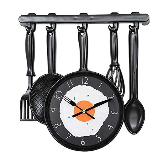 Muellery Kitchen Decorative Frying Pan Wall Mounted Clock with Fried Egg for Dinning Hall Restaurant Café TPCA54336-P