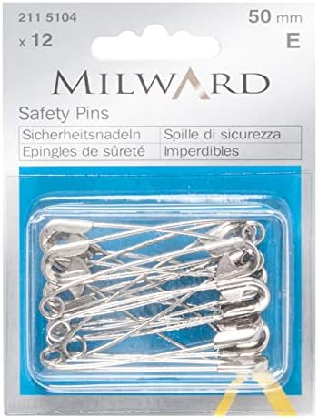MILWARD Safety Pins, Silver, 28mm, 12 Pieces