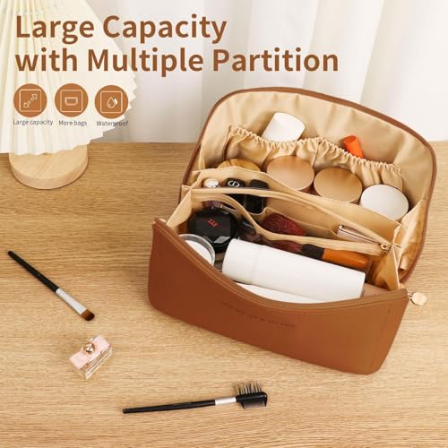 Travel Makeup Bag PU Leather Cosmetic Organizer with Divider