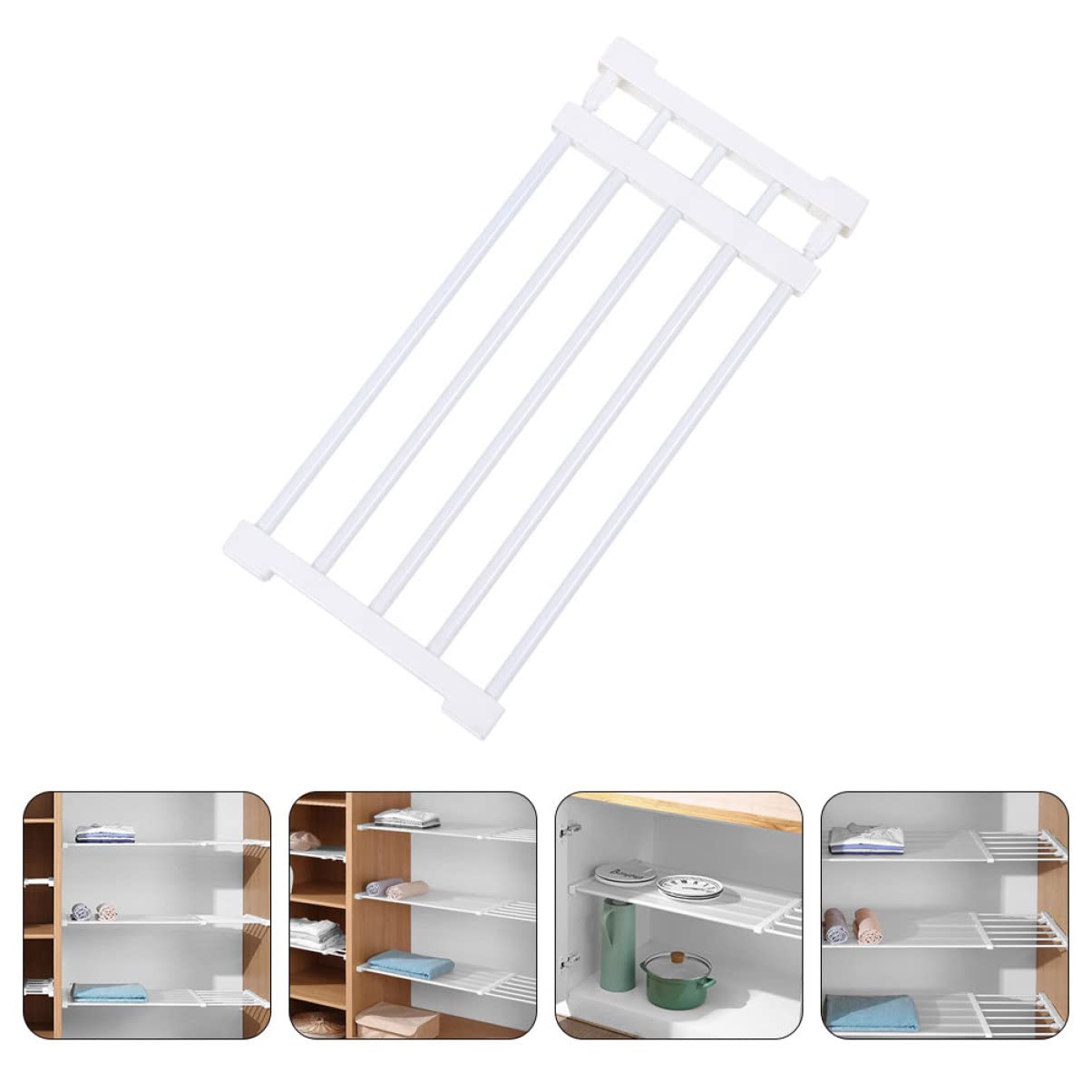 Mipcase Separador de Armario Extensible de Plástico Blanco 50-80 Cm | Diseño Retráctil, Ancho 24cm, para Gabinete y Ropero, Organización por Niveles y Ahorro de Espacio