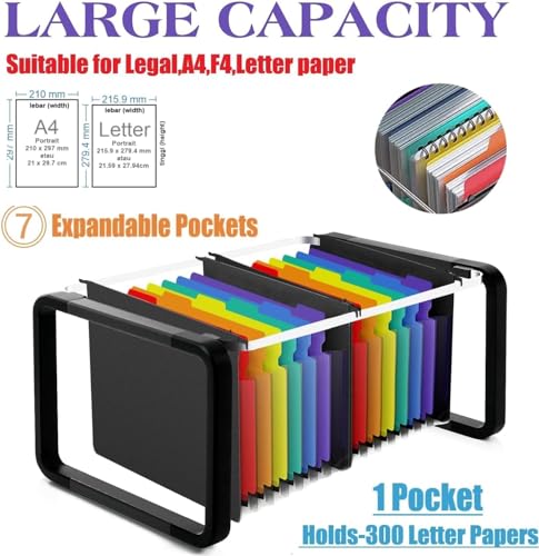 Pastas suspensas de plástico com abas multicoloridas – Pacote com 3 para papel A4 e cartas, organize