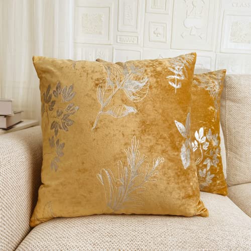Amélie Home Gold Velvet Throw Pillow Covers 18X18 Inch, Ultra Soft Cushion Cases, Foil Print, Elegant Luxurious Decoration For Sofa Couch Chair Bed, Pack Of 2 #TOP7