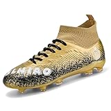 Unitysow Botas de fútbol para hombre, de caña alta, Astro Turf, zapatillas de fútbol profesionales para atletismo, zapatillas deportivas para adolescentes, Gold, 42 1/3 EU