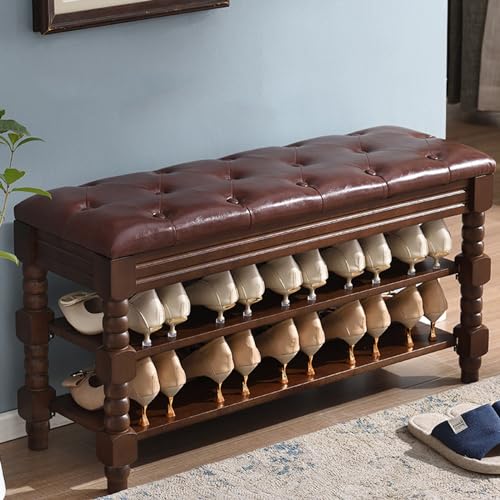 Banc à chaussures en bois marron 90 cm avec rangement caché