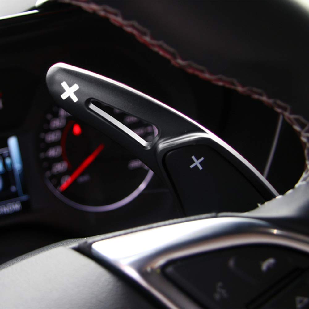 ITrims for Chevy Chevrolet Camaro 2017 2018 2019 Steering Wheel Paddle Shifters DSG Extensions 2PCS Auto Car Interior Accessories Aluminum Alloy (Black)