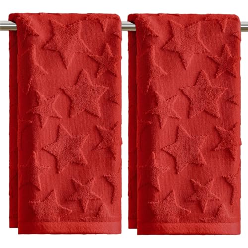Artoid Mode 2 Pcs Red 3D Star 4th of July Jacquard Hand Towels for Bathroom 100% Cotton Soft Absorbent Bathroom Decor Towels 13.7 x 29.5 Inch