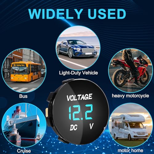 Image of 2PCS DC 12V 24V Car Voltmeter DC 5-48V LED Digital Display Voltmeter 12V Waterproof Voltage Gauge Meter Tester Round Panel with Terminals for Boat Marine Vehicle Motorcycle Truck ATV UTV (Blue Light)