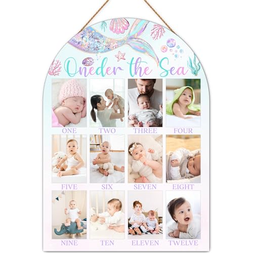My Mermaid First Year Photo Board Oneder The Sea Birthday Decoration Photo Frame 12 Monthly Baby Milestone Sign Ocean Nursery Decor for Girl Boy Gender Neutral Baby Keepsake Gifts-A18