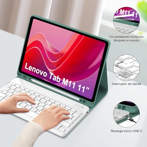 Teclado para Lenovo Tab M11 soluciona escritura lenta con funda Ñ verde 5