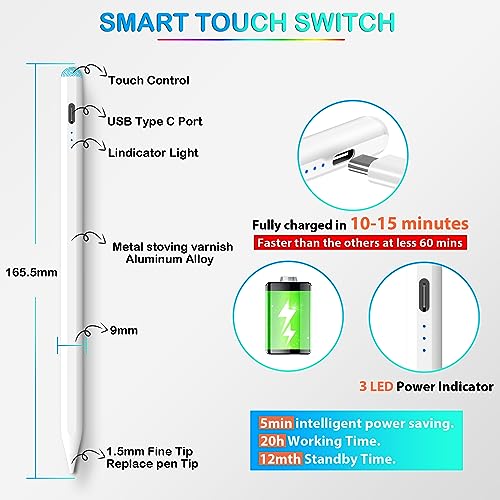 5X Faster Charge Kailfee Stylus Pen for iPad(2018-2024), Apple Pencil 2nd Generation, iPad Pencil Compatible with Apple iPad Pro 11&12.9 inch, iPad Air 3/4/5th, iPad 6-10th, iPad Mini 5/6th - Thumbnail 3