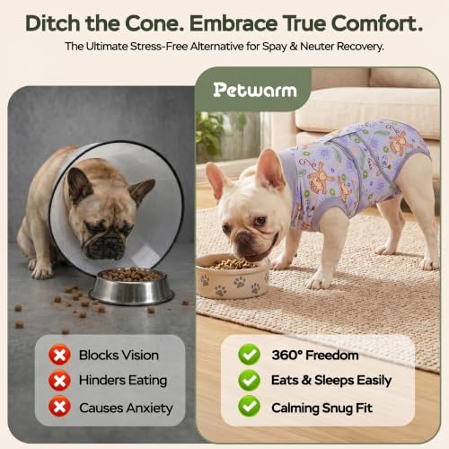 Image of PetWarm Recovery Suit for Dogs, Dog Surgical Recovery Suit Female and Male, Dog Onesie for Surgery, Anti-Licking Dog Surgery Recovery Suit, Monkey Pattern, Grey, 2XL