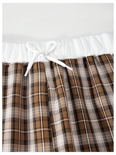 OYOANGLE Girl's Gingham Pants Elastic Waist Tie Front Straight Leg Plaid Trousers Cute Bottoms3