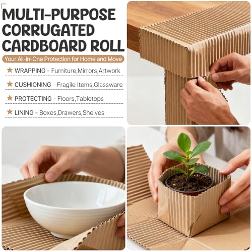 Image of 12 inchx394 inch Single B Flute Corrugated Cardboard Roll, Brown | Large Thick Sheets, For Crafts, Moving, Shipping, Mailing, Gift Packaging, DIY, Modeling