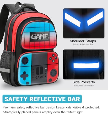Image of Boys Backpack for School, Gaming Backpack for Boys 6-14, Large Capacity Kids School Backpack with Laptop Compartment, Lightweight Gamer Bookbag for Elementary Middle School Teen Boys