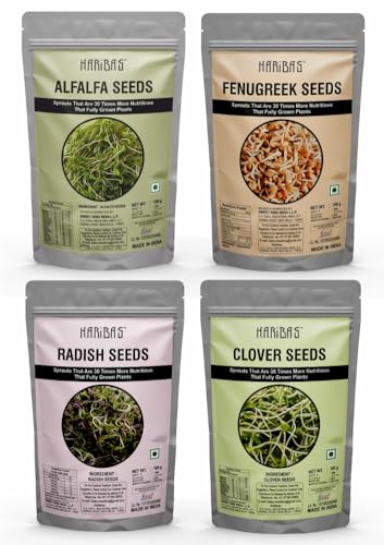 Image of HARIBAS Microgreens Sprouting for Sprouting 100gm Each |Pack of 4 Alfalfa, Fenugreek, Clover, Radish Seeds | Satvi Lifestyle | Super Seeds for Healthy Salads