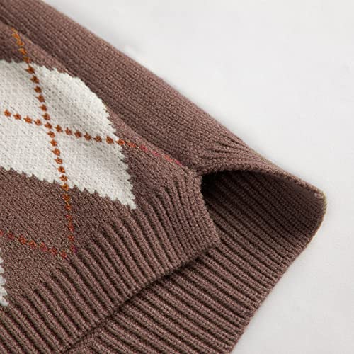 Image of Sweater Vest Women,Sleeveless V Neck Argyle Plaid Long Preppy Loose Knitted Casual School Sweaters Tank Top