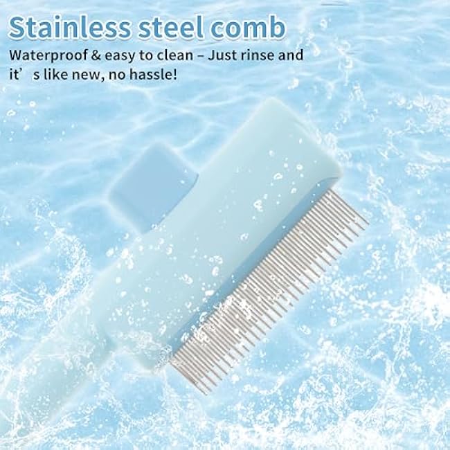 Cat Comb, Pet Hair Removal Brush with Release Button, Flea Comb for Pet, Self-Cleaning Grooming Brush for Massaging and Removing Shedding Hair, Blue-EouwH1VF