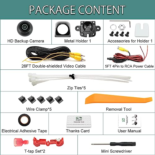 HD Backup/Front/Side View Camera, GreenYi AHD 720P Reverse Rear Cam for Car, SUV, RV, Trailer, Camper, Van, Pickup, Metal Shell, Adjustable Fisheye Lens, 170 Degrees Viewing Angle(Black) - Thumbnail 7
