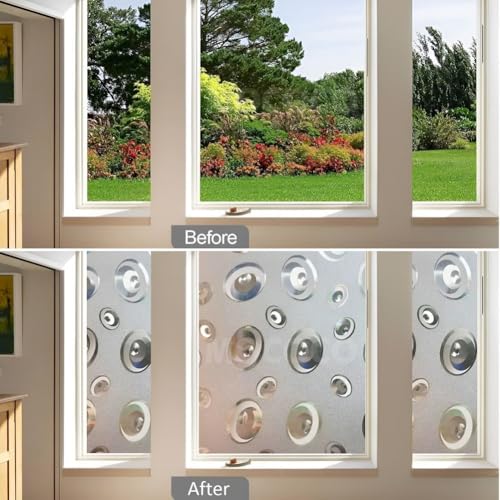 Image of MOCOCO Premium Vinyl Privacy Stained Frosted Window Glass Film (24x36 Inch) - Self-Adhesive Tint Wallpaper Sticker Opaque Sheet for Glass Cover Window, Door, Office, Home.| Anti-UV. 3D Circles