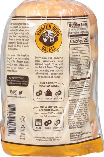 Einstein Bros. Bagels, Take & Toast, Plain, 5 Count, 18.5 Ounce (Frozen)
