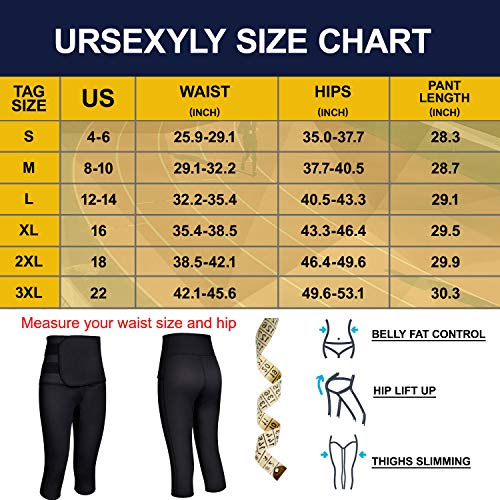 Ursexyly Women high Waist Workout Shorts Power Flex Capri Compression Legging Tights (Black Yoga Leggings Waist Control, XL)