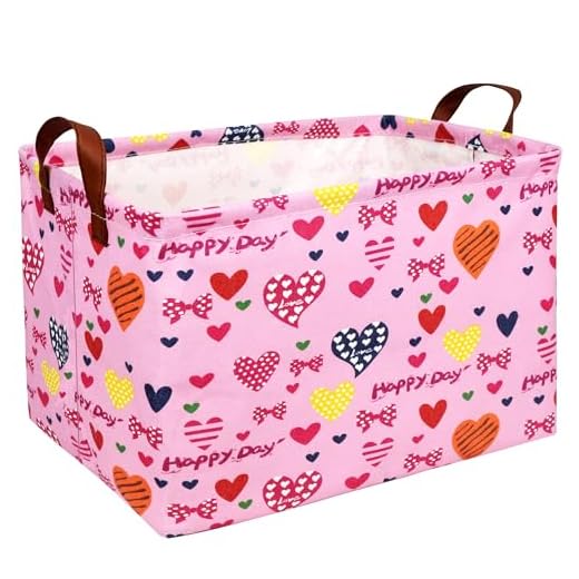 ASKETAM Cesta de Páscoa para presentes vazia rosa bonito coração grande cesto de armazenamento decorativo para decoração de quarto de criança e bebê (Happy Day Love)