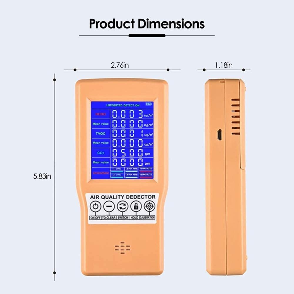 Moniteur de qualité de l'air, intérieur CO2 Dector Rechargeable CO2 formaldéhyde TVOC PM2.5/PM10 testeur pour Bureau à Domicile école