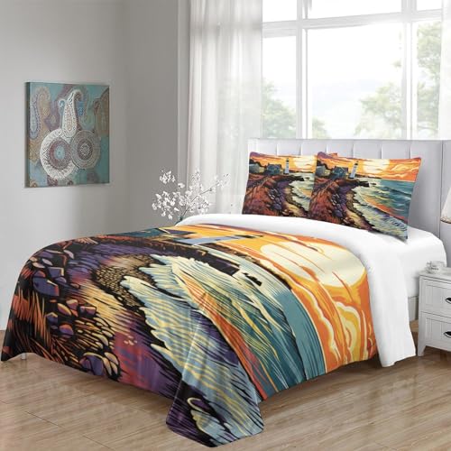 Parure de lit phare côtier 3D en microfibre douce avec fermeture éclair