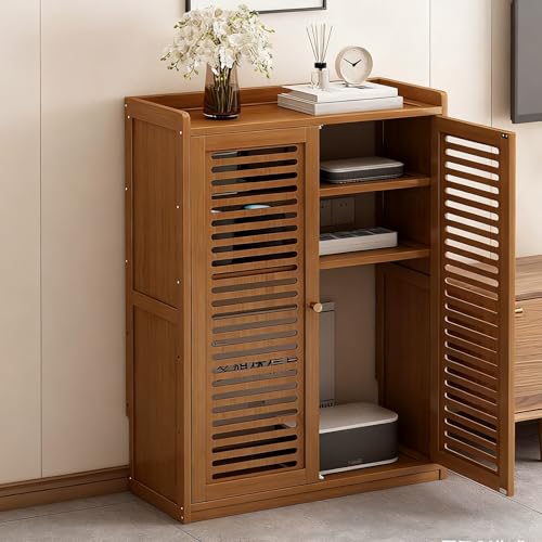 Diodceraic WiFi Router Storage Cabinet Hidden Box Router Cabinet Power Strip And Cable Management Organizer Floor Freestanding Cabinets Organizer(Brown,59x25x82cm)