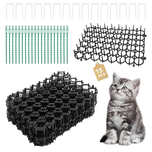15 Pezzi Picchi Rete Anti Gatto 20 x 15 cm Tappetino Anti-gatto con Punte, Plastica Tappetino Anti Gatti e Cani Dissuasore per Gatti Anti Animale Giardino Adatto per Prato Giardino