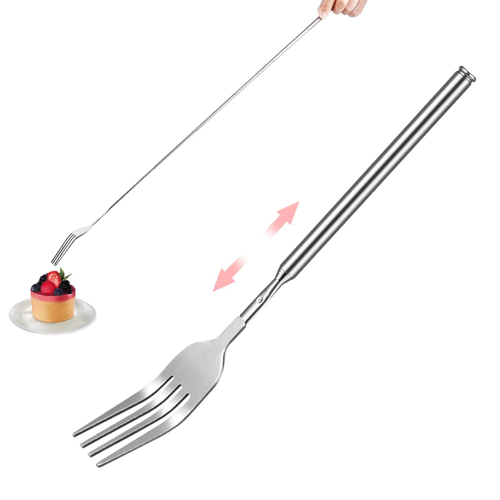 ZWIN Extendable Fork 8.7-25.4 Inch Stainless Steel Telescopic Extension Extended Fork Long Prank Dinner BBQ Fruit Dessert